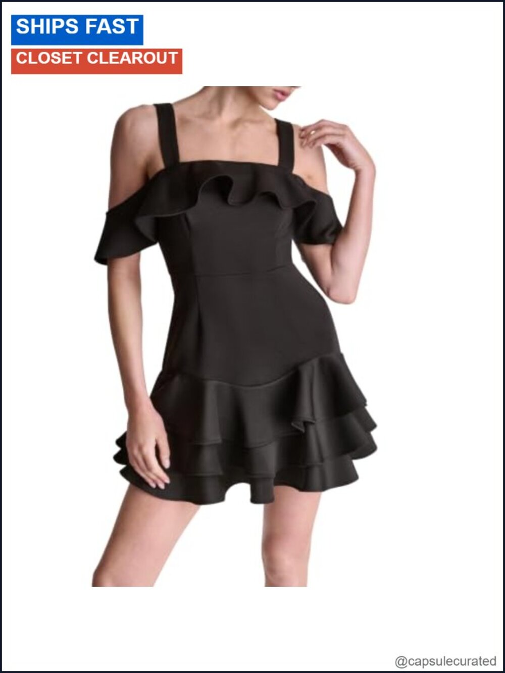 Scuba Ruffle Skirt Mini Dress with Removable Straps